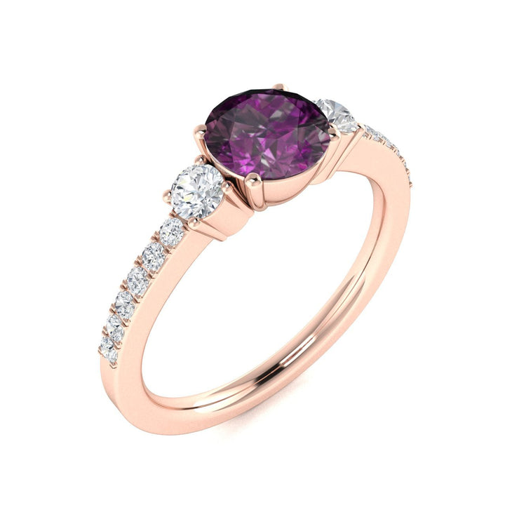 14kt Gold Round brilliant Natural Color Changing Alexandrite and Diamond Ladies Ring