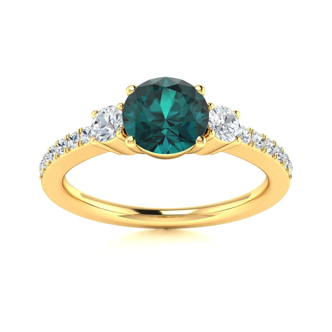 14kt Gold Round brilliant Natural Color Changing Alexandrite and Diamond Ladies Ring