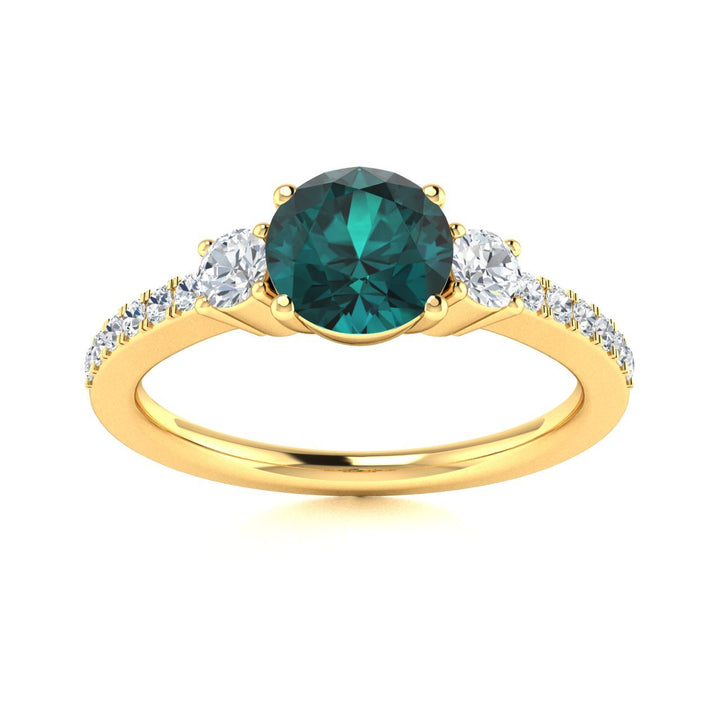 14kt Gold Round brilliant Natural Color Changing Alexandrite and Diamond Ladies Ring