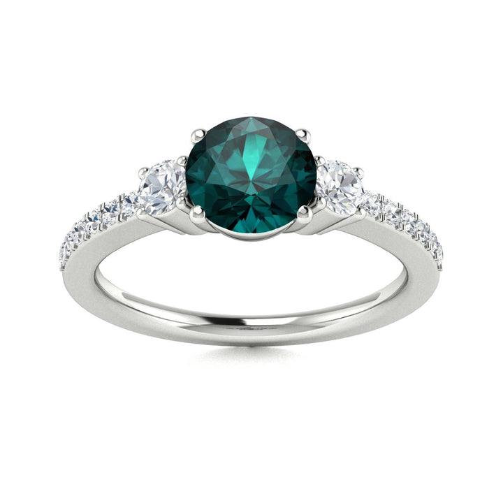 14kt Gold Round brilliant Natural Color Changing Alexandrite and Diamond Ladies Ring