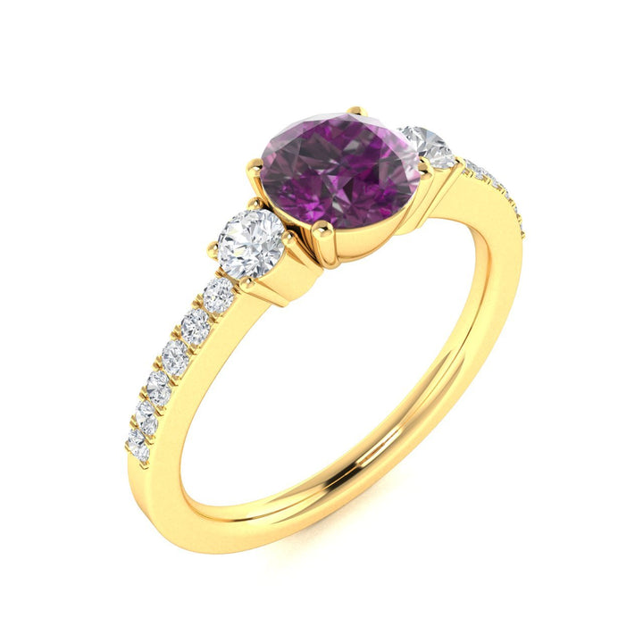 14kt Gold Round brilliant Natural Color Changing Alexandrite and Diamond Ladies Ring