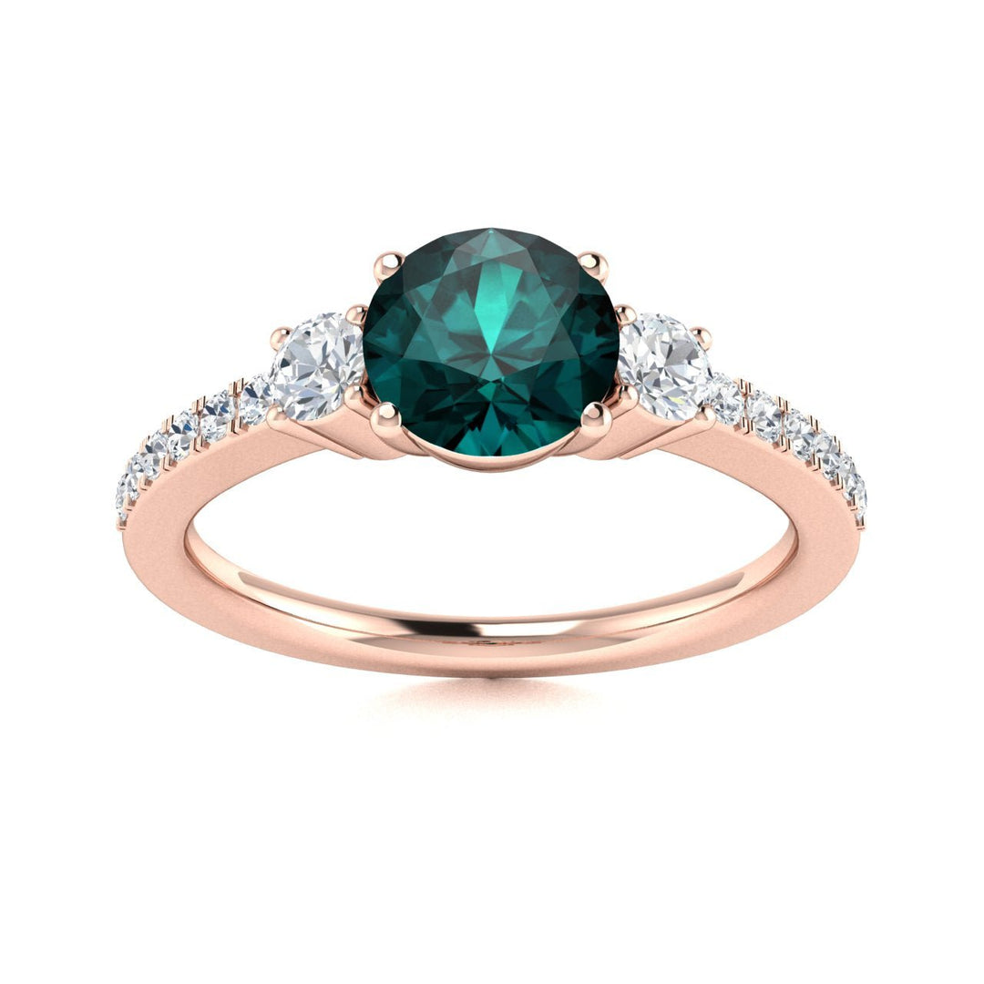 14kt Gold Round brilliant Natural Color Changing Alexandrite and Diamond Ladies Ring