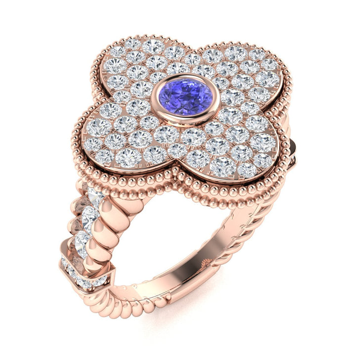 14KT Gold Round Brilliant Tanzanite and Diamond Ladies Ring (Tanzanite 0.20 cts. White Diamonds 0.90 cts.)