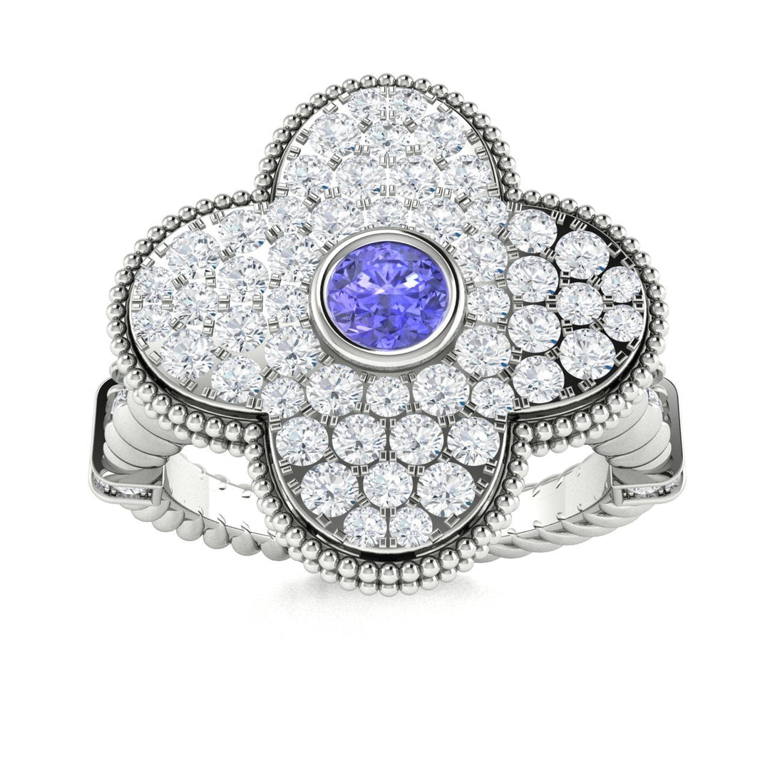 14KT Gold Round Brilliant Tanzanite and Diamond Ladies Ring (Tanzanite 0.20 cts. White Diamonds 0.90 cts.)