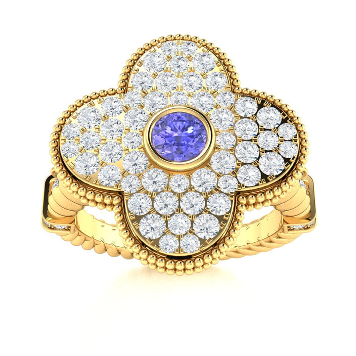14KT Gold Round Brilliant Tanzanite and Diamond Ladies Ring (Tanzanite 0.20 cts. White Diamonds 0.90 cts.)