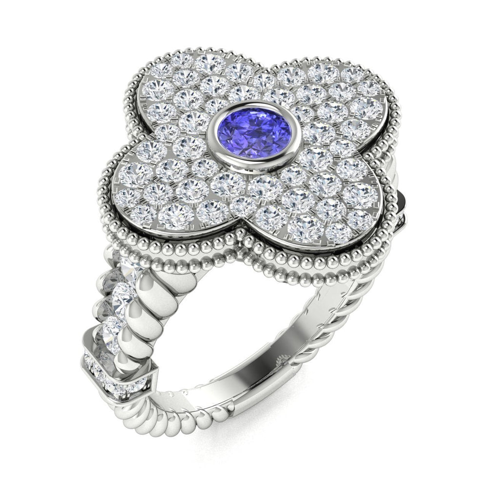 14KT Gold Round Brilliant Tanzanite and Diamond Ladies Ring (Tanzanite 0.20 cts. White Diamonds 0.90 cts.)