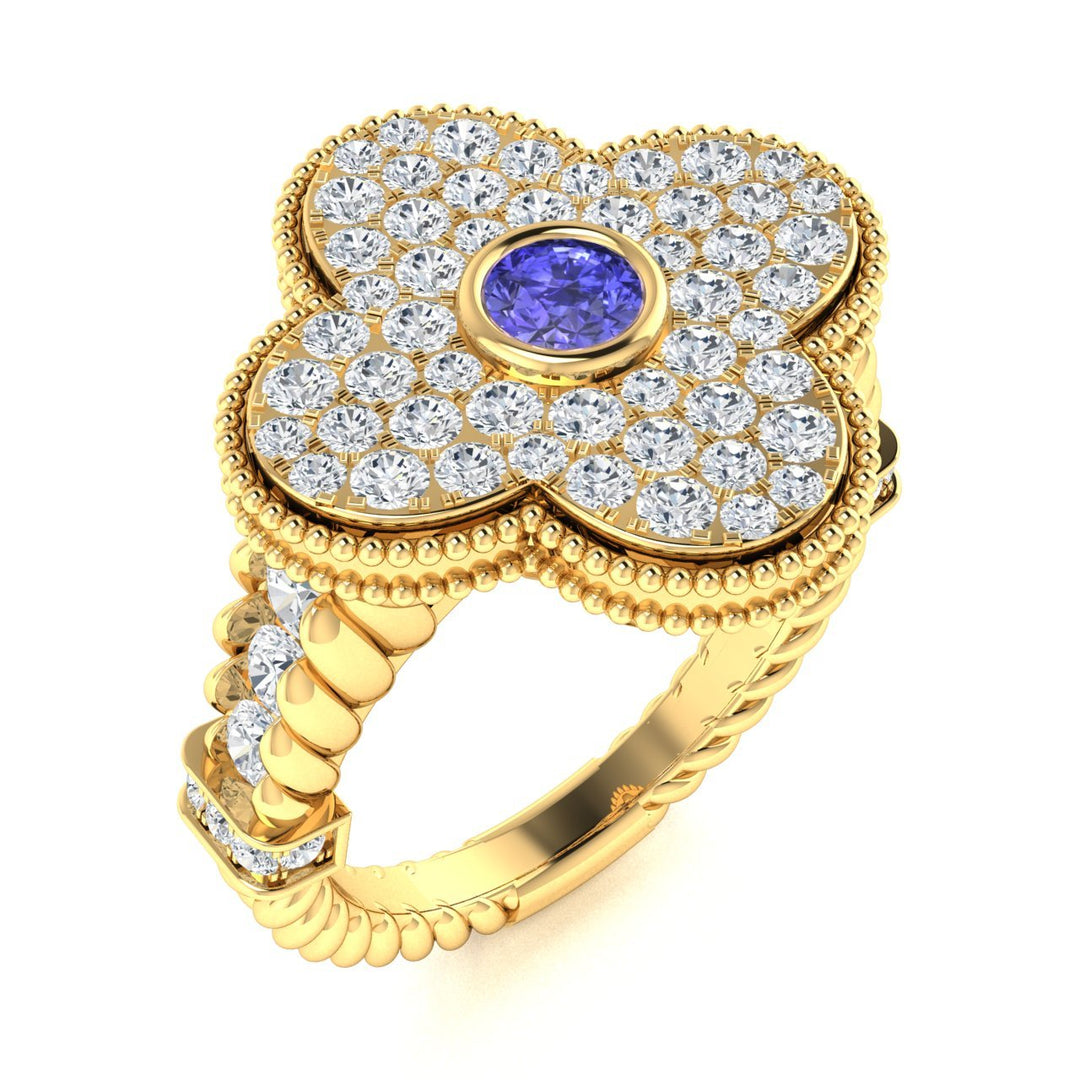 14KT Gold Round Brilliant Tanzanite and Diamond Ladies Ring (Tanzanite 0.20 cts. White Diamonds 0.90 cts.)