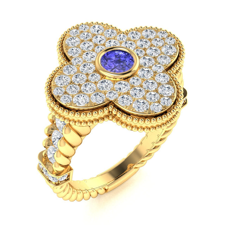 14KT Gold Round Brilliant Tanzanite and Diamond Ladies Ring (Tanzanite 0.20 cts. White Diamonds 0.90 cts.)