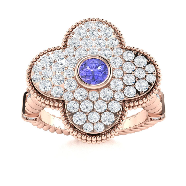14KT Gold Round Brilliant Tanzanite and Diamond Ladies Ring (Tanzanite 0.20 cts. White Diamonds 0.90 cts.)