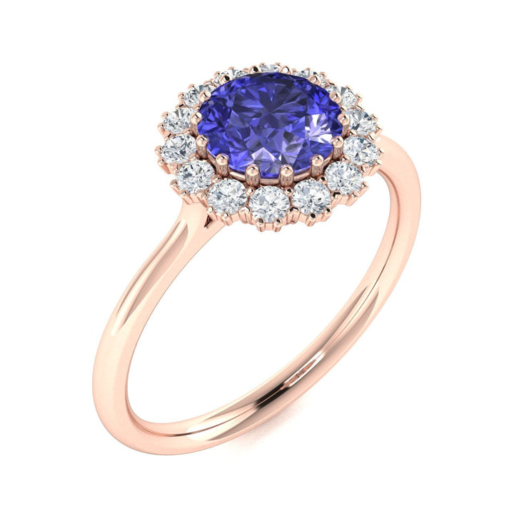 14KT Gold Round Brilliant Tanzanite and Diamond Ladies Ring (Tanzanite 1.00 cts. White Diamond 0.20 cts.)