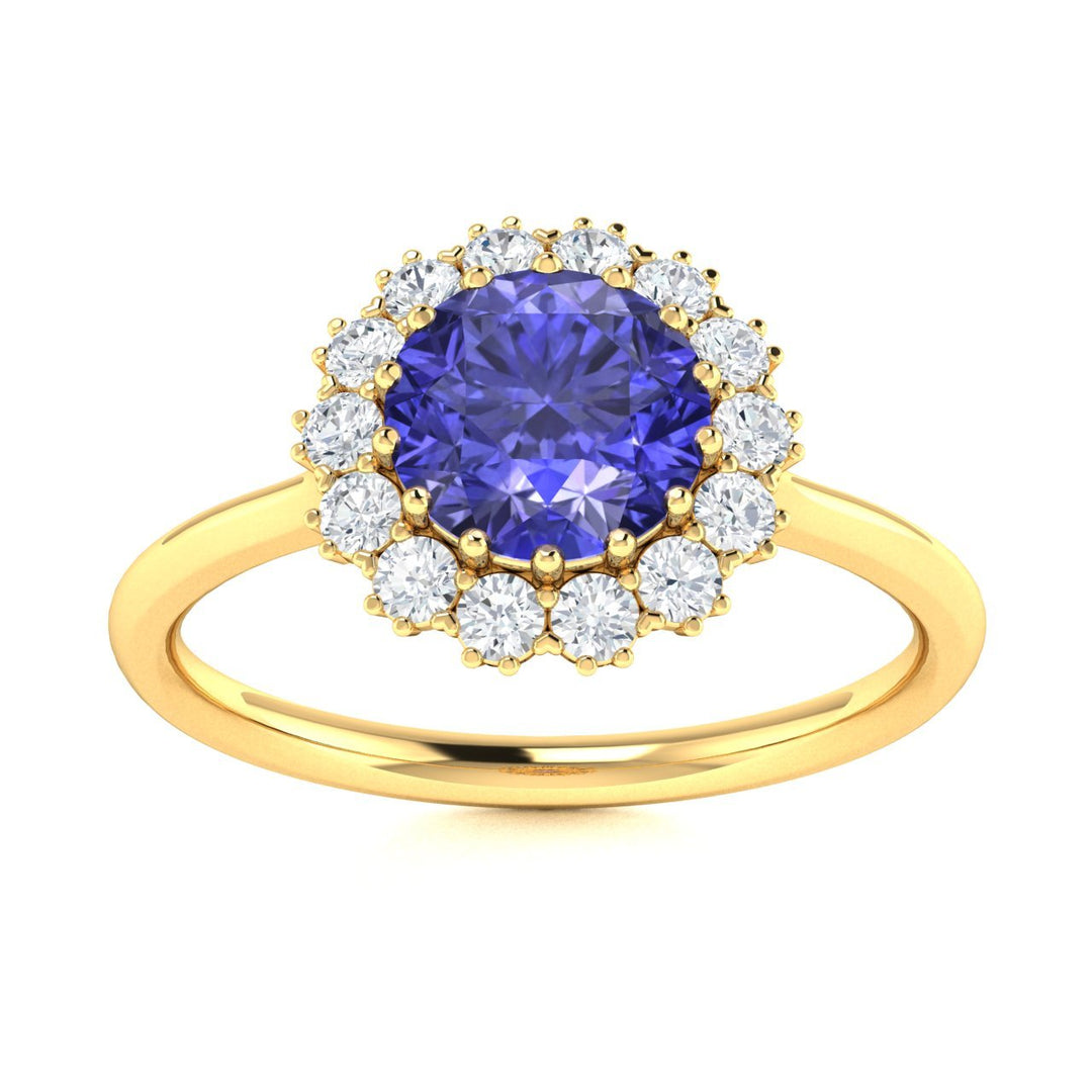 14KT Gold Round Brilliant Tanzanite and Diamond Ladies Ring (Tanzanite 1.00 cts. White Diamond 0.20 cts.)