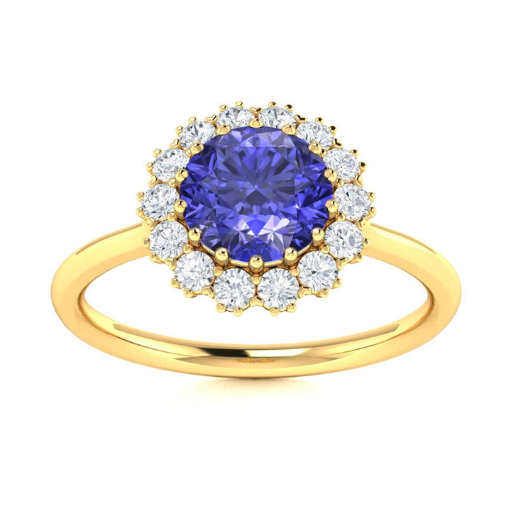 14KT Gold Round Brilliant Tanzanite and Diamond Ladies Ring (Tanzanite 1.00 cts. White Diamond 0.20 cts.)