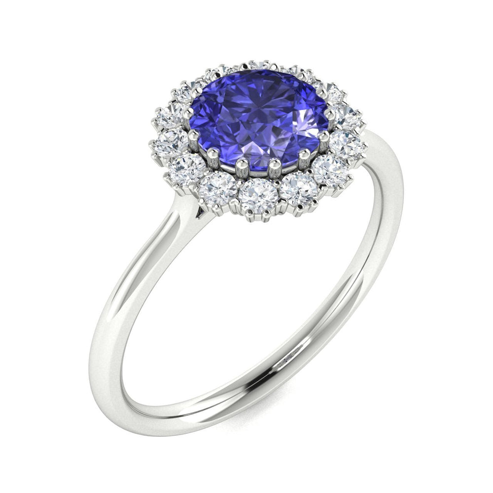 14KT Gold Round Brilliant Tanzanite and Diamond Ladies Ring (Tanzanite 1.00 cts. White Diamond 0.20 cts.)
