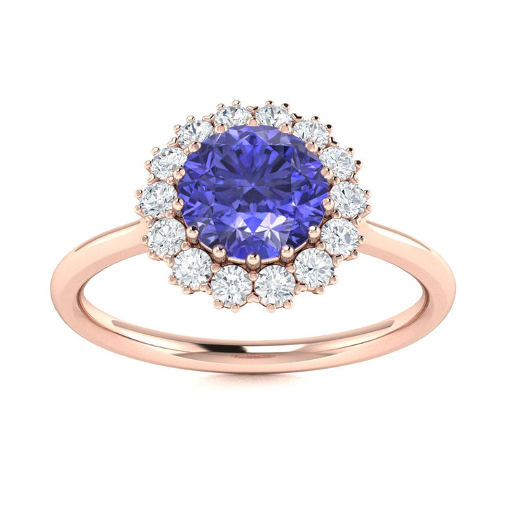 14KT Gold Round Brilliant Tanzanite and Diamond Ladies Ring (Tanzanite 1.00 cts. White Diamond 0.20 cts.)