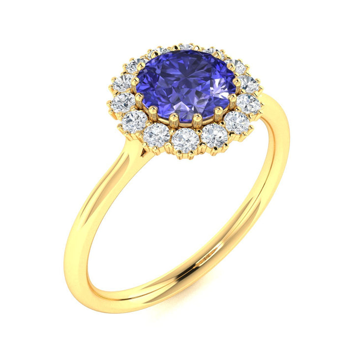 14KT Gold Round Brilliant Tanzanite and Diamond Ladies Ring (Tanzanite 1.00 cts. White Diamond 0.20 cts.)