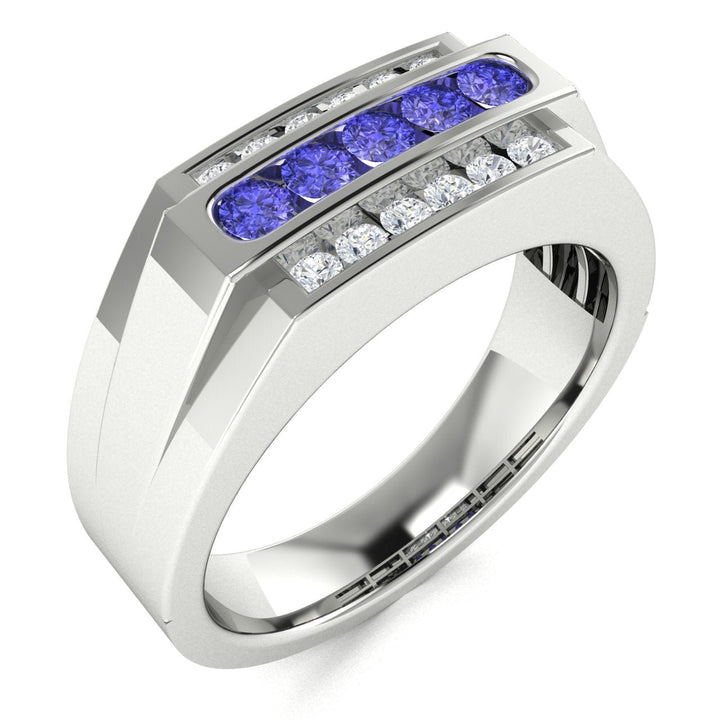 14KT Gold Round Brilliant Tanzanite and Diamond Men's Ring (Tanzanite 0.30 cts. White Diamonds 0.30 cts.)