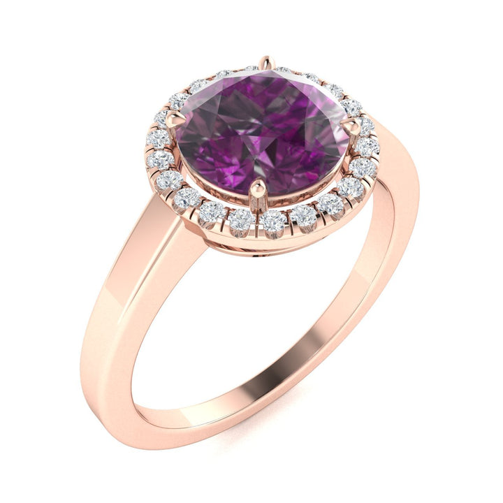 14KT Gold Round Cut Alexandrite and Diamond Ring (Alexandrite 0.98 cts White Diamonds 0.30 cts)