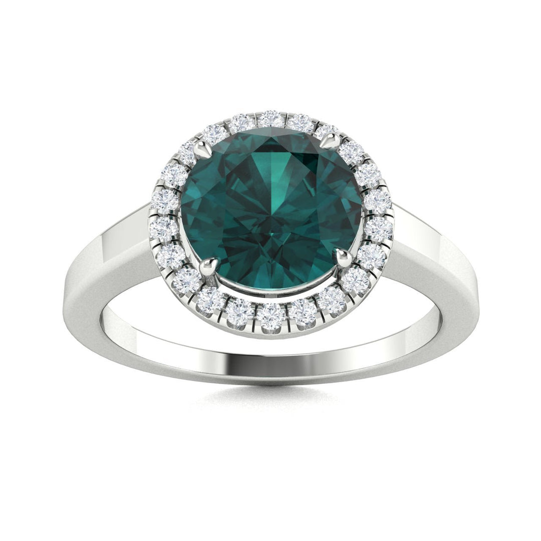 14KT Gold Round Cut Alexandrite and Diamond Ring (Alexandrite 0.98 cts White Diamonds 0.30 cts)