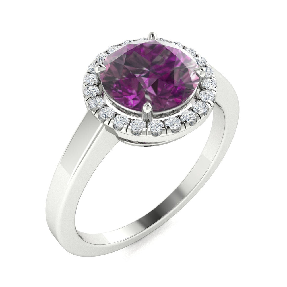 14KT Gold Round Cut Alexandrite and Diamond Ring (Alexandrite 0.98 cts White Diamonds 0.30 cts)