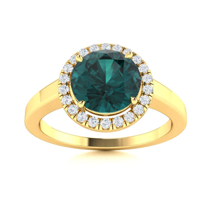 14KT Gold Round Cut Alexandrite and Diamond Ring (Alexandrite 0.98 cts White Diamonds 0.30 cts)