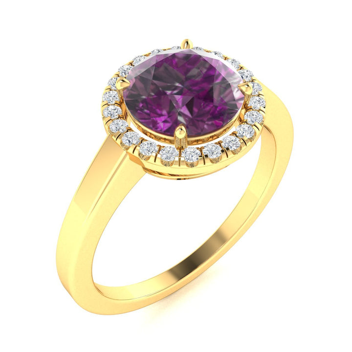 14KT Gold Round Cut Alexandrite and Diamond Ring (Alexandrite 0.98 cts White Diamonds 0.30 cts)