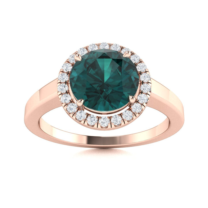 14KT Gold Round Cut Alexandrite and Diamond Ring (Alexandrite 0.98 cts White Diamonds 0.30 cts)