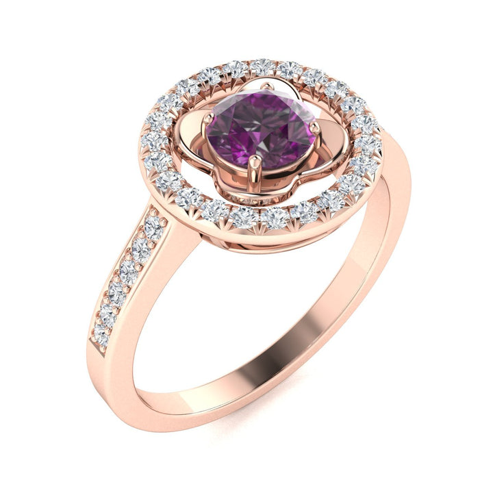 14KT Gold Round Natural Alexandrite and Diamond Ladies Ring (Natural Alexandrite 1.09 cts. White Diamond 0.25 cts.)