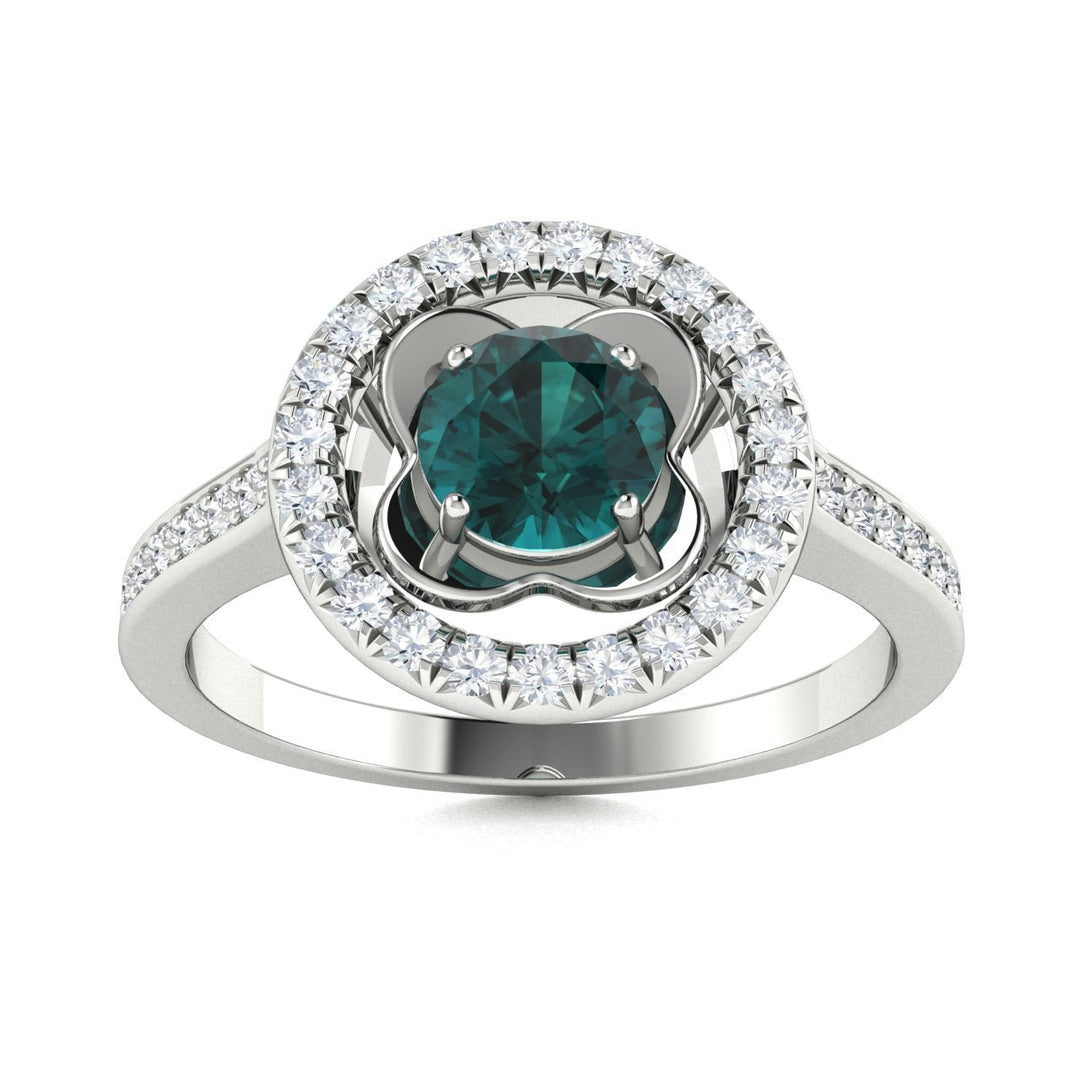 14KT Gold Round Natural Alexandrite and Diamond Ladies Ring (Natural Alexandrite 1.09 cts. White Diamond 0.25 cts.)