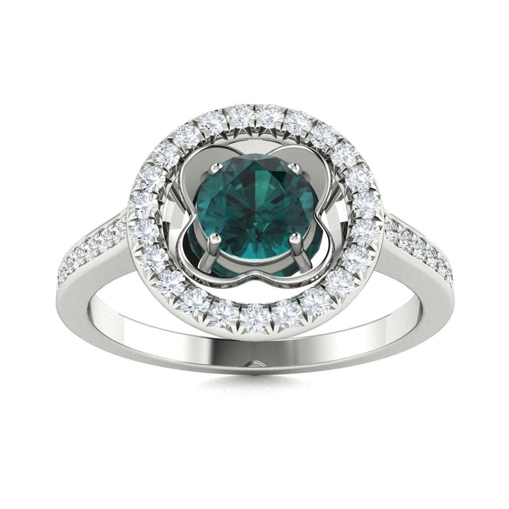14KT Gold Round Natural Alexandrite and Diamond Ladies Ring (Natural Alexandrite 1.09 cts. White Diamond 0.25 cts.)