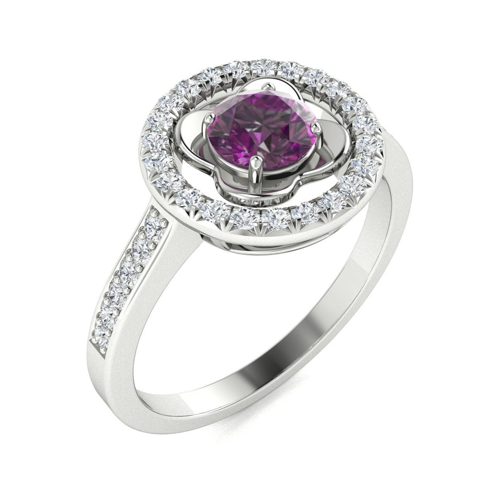 14KT Gold Round Natural Alexandrite and Diamond Ladies Ring (Natural Alexandrite 1.09 cts. White Diamond 0.25 cts.)