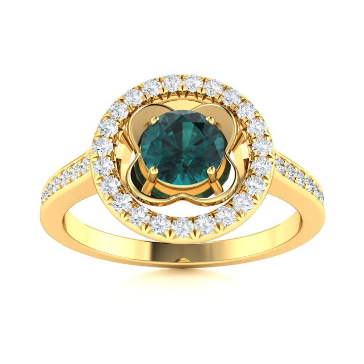 14KT Gold Round Natural Alexandrite and Diamond Ladies Ring (Natural Alexandrite 1.09 cts. White Diamond 0.25 cts.)