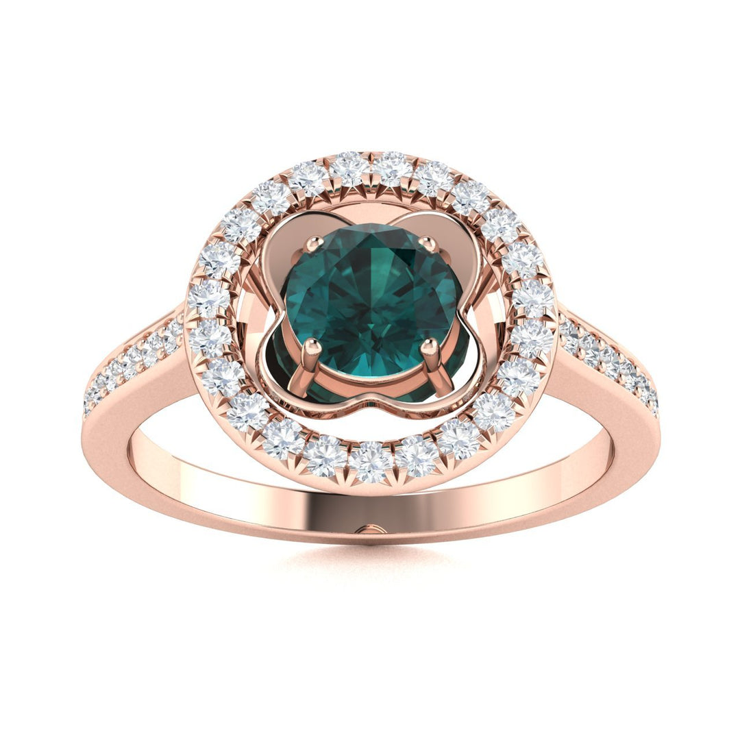 14KT Gold Round Natural Alexandrite and Diamond Ladies Ring (Natural Alexandrite 1.09 cts. White Diamond 0.25 cts.)