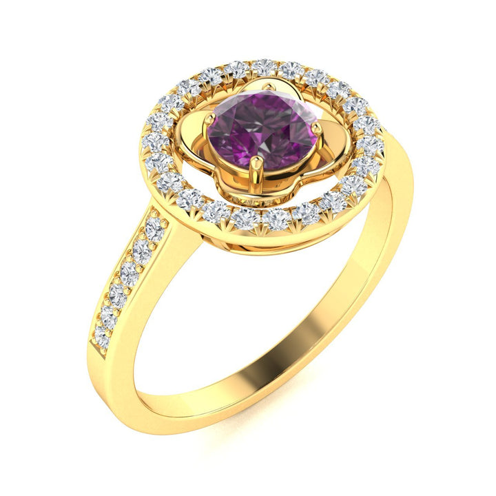 14KT Gold Round Natural Alexandrite and Diamond Ladies Ring (Natural Alexandrite 1.09 cts. White Diamond 0.25 cts.)