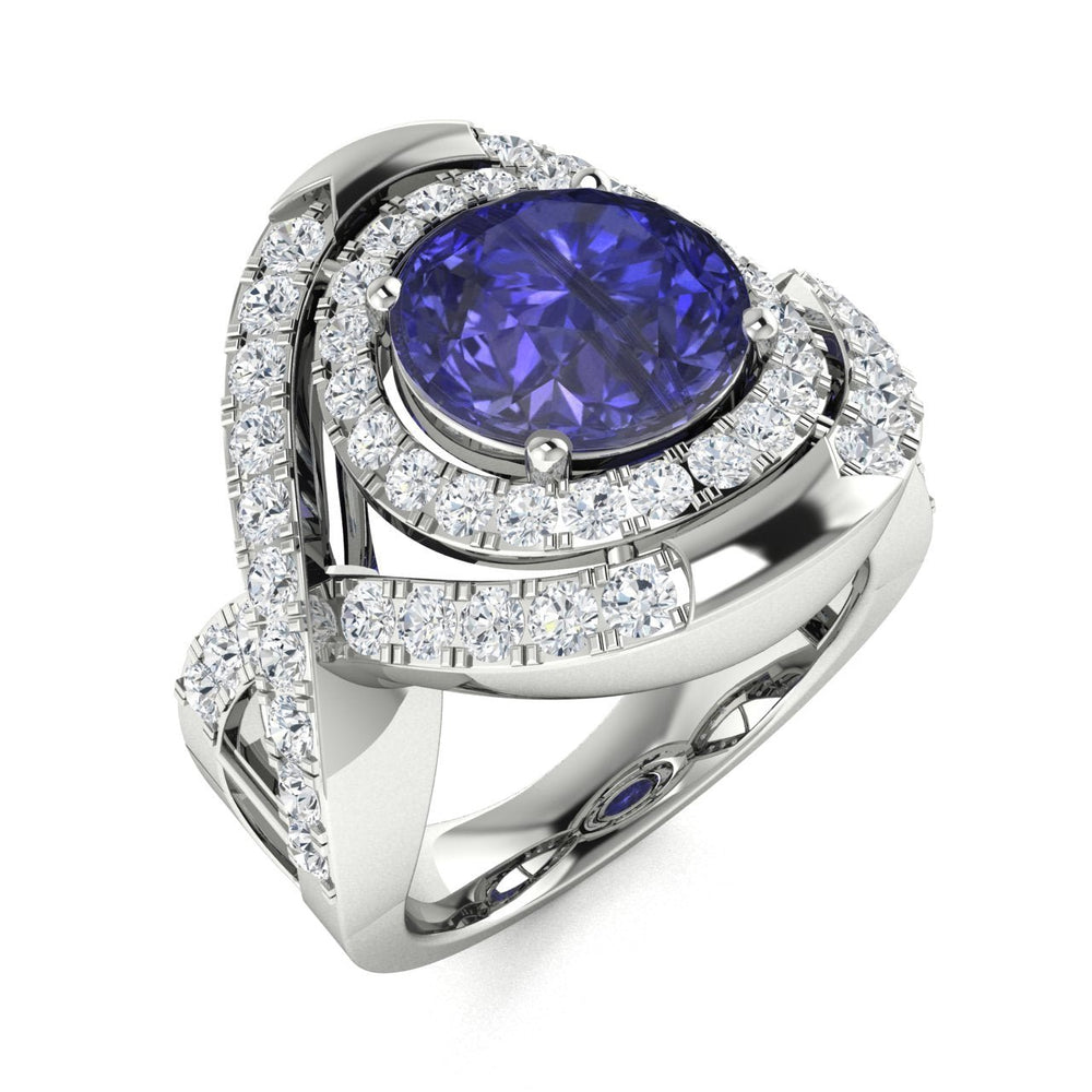14KT Gold Round Tanzanite and Diamond Ladies Ring (Tanzanite 3.00 cts. White Diamond 0.50 cts.)