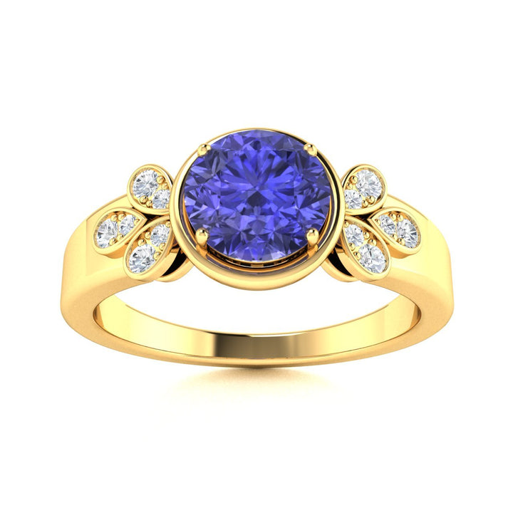 14KT Gold Round Tanzanite and White Diamond Ring (Tanzanite 0.83 cts White Diamonds 0.04 cts)