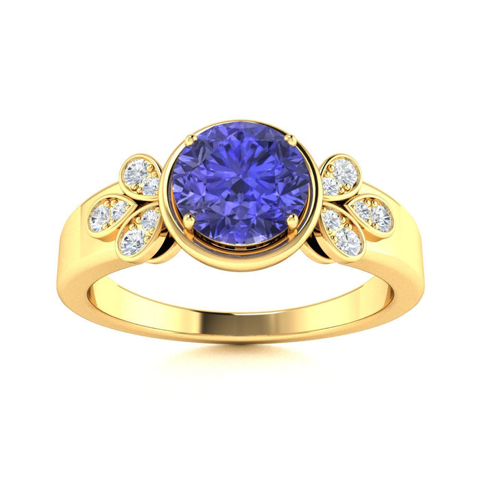 14KT Gold Round Tanzanite and White Diamond Ring (Tanzanite 0.83 cts White Diamonds 0.04 cts)
