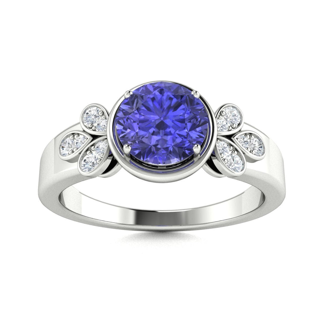 14KT Gold Round Tanzanite and White Diamond Ring (Tanzanite 0.83 cts White Diamonds 0.04 cts)