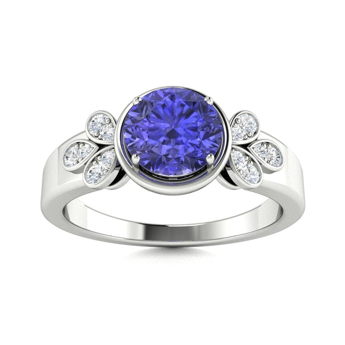 14KT Gold Round Tanzanite and White Diamond Ring (Tanzanite 0.83 cts White Diamonds 0.04 cts)