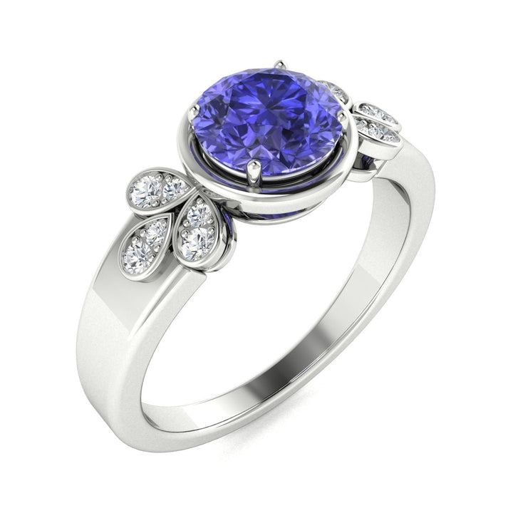 14KT Gold Round Tanzanite and White Diamond Ring (Tanzanite 0.83 cts White Diamonds 0.04 cts)