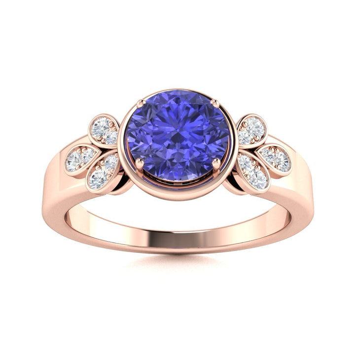 14KT Gold Round Tanzanite and White Diamond Ring (Tanzanite 0.83 cts White Diamonds 0.04 cts)
