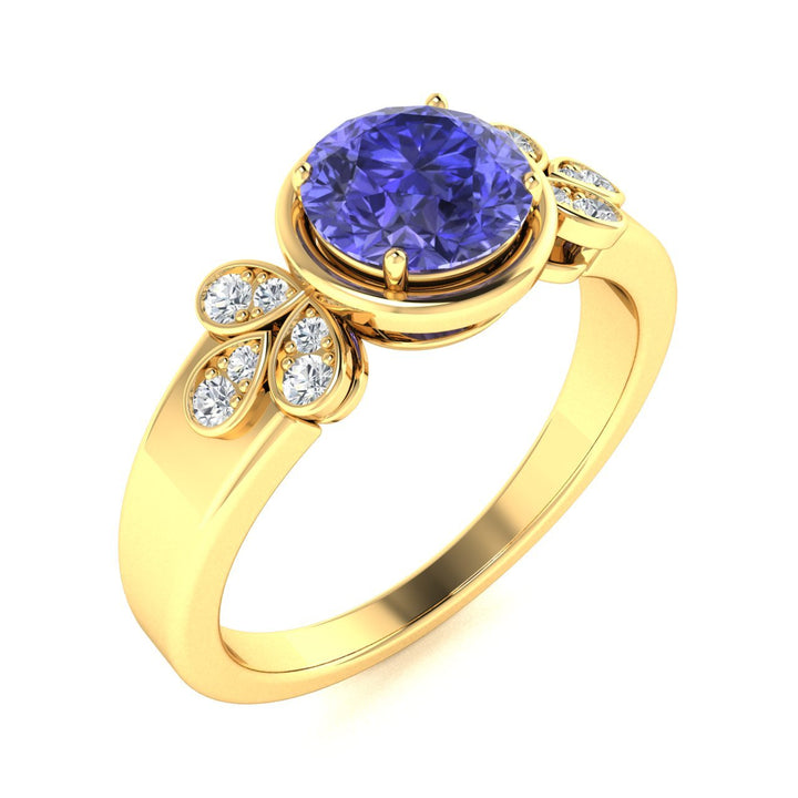 14KT Gold Round Tanzanite and White Diamond Ring (Tanzanite 0.83 cts White Diamonds 0.04 cts)