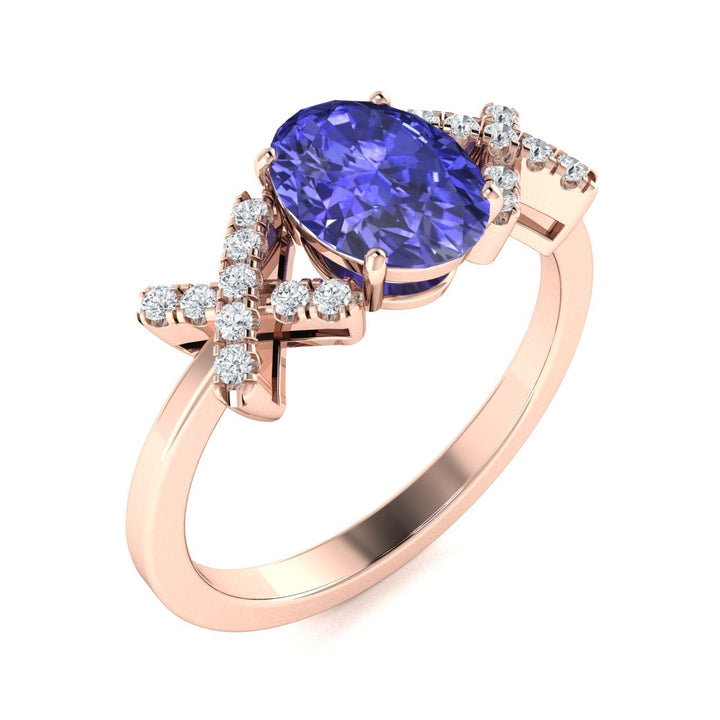 14KT Gold Tanzanite and Diamond Ladies Ring (Tanzanite 0.9 cts. White Diamond 0.04 cts.)