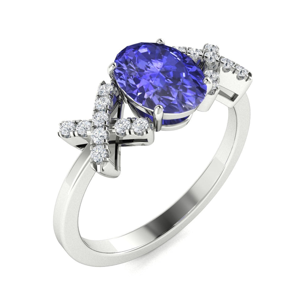 14KT Gold Tanzanite and Diamond Ladies Ring (Tanzanite 0.9 cts. White Diamond 0.04 cts.)