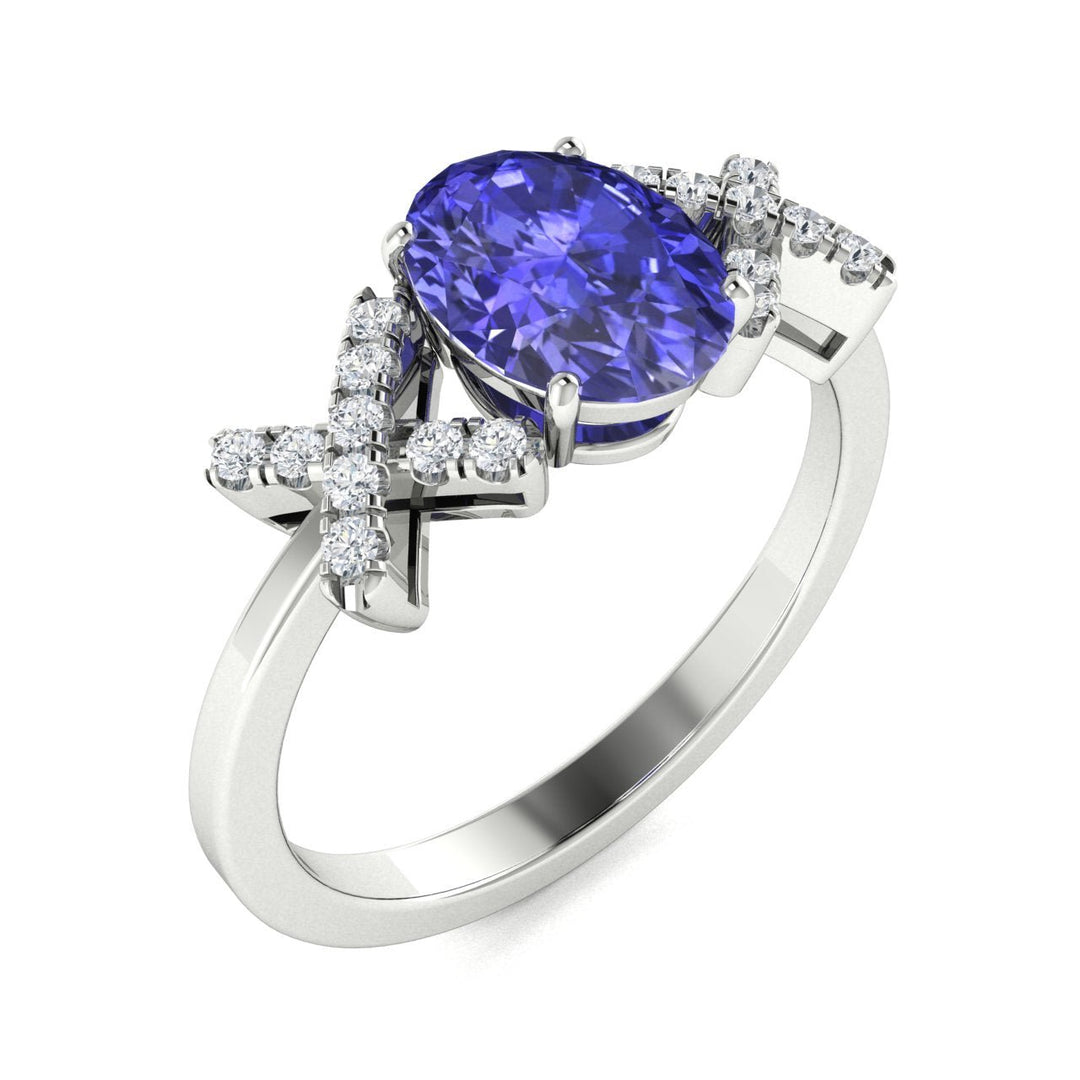 14KT Gold Tanzanite and Diamond Ladies Ring (Tanzanite 0.9 cts. White Diamond 0.04 cts.)