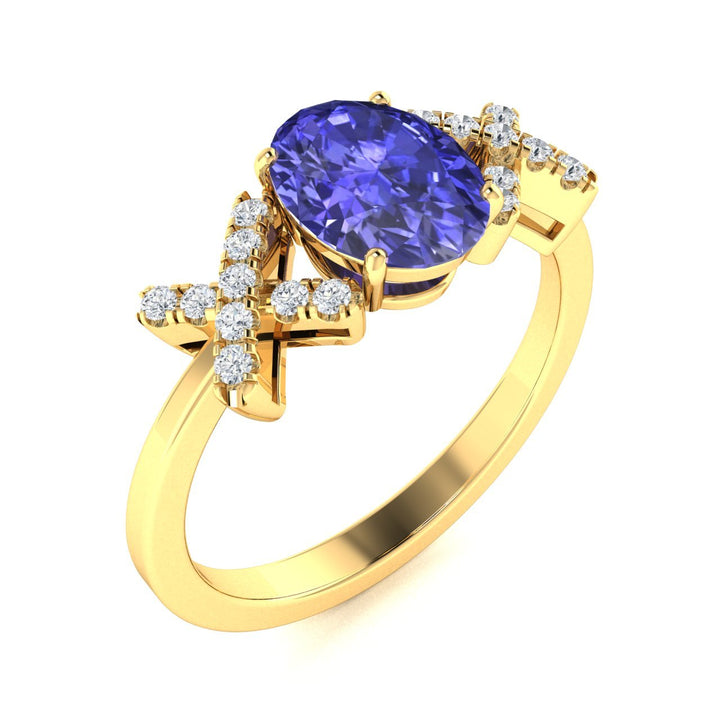 14KT Gold Tanzanite and Diamond Ladies Ring (Tanzanite 0.9 cts. White Diamond 0.04 cts.)