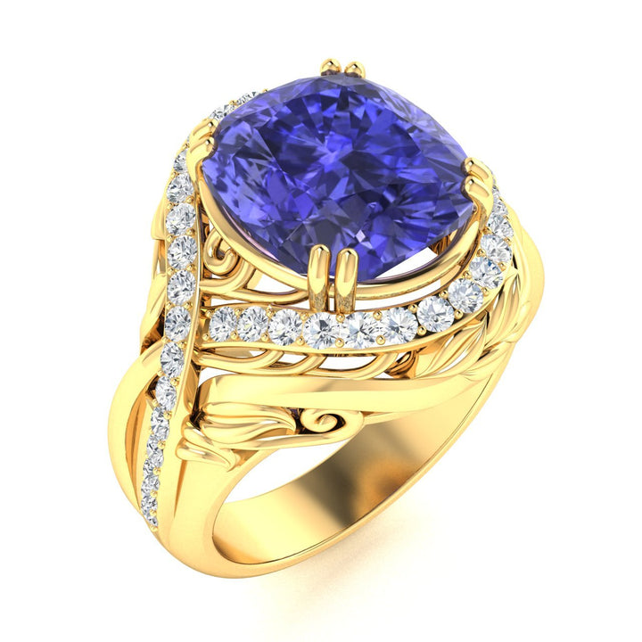 14KT Gold Tanzanite and Diamond Ladies Ring (Tanzanite 17.33 cts. White Diamond 0.93 cts.)