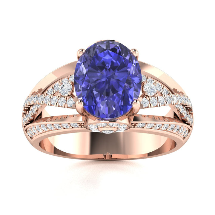 14KT Gold Tanzanite and Diamond Ladies Ring (Tanzanite 3.82 cts. White Diamond 0.87 cts.)