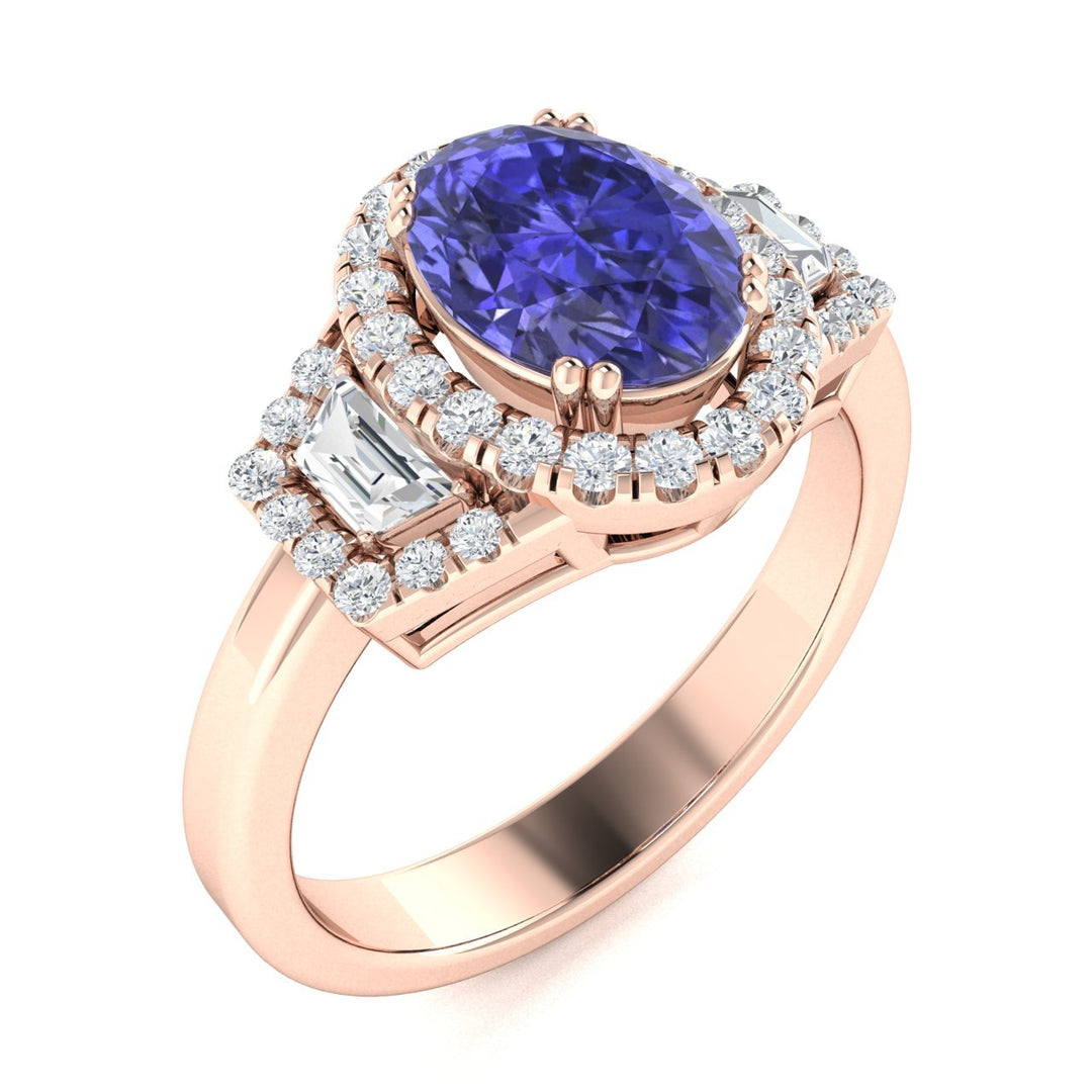 14KT Gold Tanzanite and Diamond Ladies Ring (Tanzanite 6.16 cts. White Diamond 1.38 cts.)