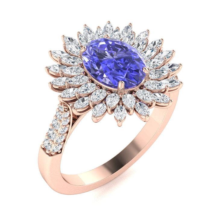 14KT Gold Tanzanite, Paraiba Tourmaline and Diamond Ladies Ring