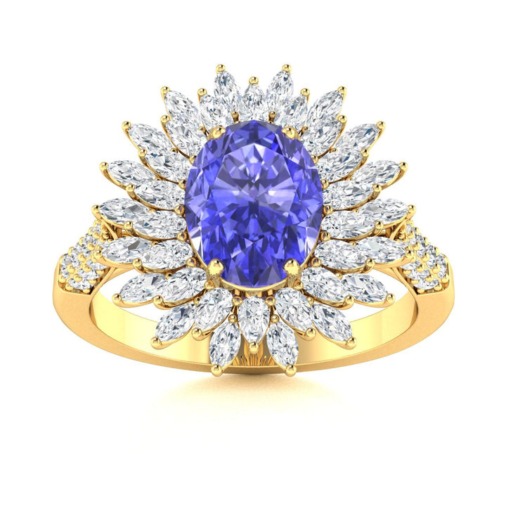 14KT Gold Tanzanite, Paraiba Tourmaline and Diamond Ladies Ring
